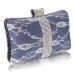 Navy Crystal Satin Crystal Evening Clutch Bag