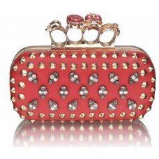 Red Women's Satin Crystal Evening Clutch Bag