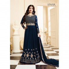 17001-A BLUE GLOSSY SIMAR HEAVY EMBROIDERED ANARKALI STYLE GOWN