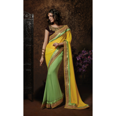 Brown, Yellow and Green OUTSTANDING KHAWAB WEDDING WEAR SAREE