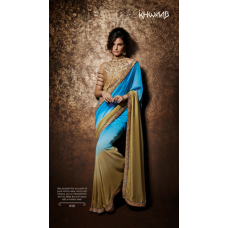 Golden and Blue OUTSTANDING KHAWAB WEDDING WEAR SAREE 