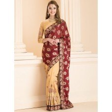 CS-23 MAROON STUNNING FORMAL HALF AND HALF SAREE WITH DELICATELY EMBROIDERED BLOUSE