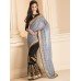 CS-22 GREY AND BLACK HALF AND HALF SAREE WITH FULL SLEEVE BLOUSE