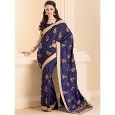 CS-26 NAVY BLUE INDIAN DESIGNER PARTY WEAR SAREE WITH FULL SLEEVE BLOUSE