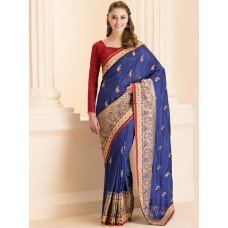 CS-29 NAVY BLUE FORMAL SAREE WITH GOLD MOTIFS AND STITCHED BLOUSE