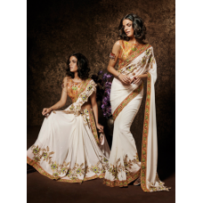 White and Golden OUTSTANDING KHAWAB WEDDING WEAR SAREE 