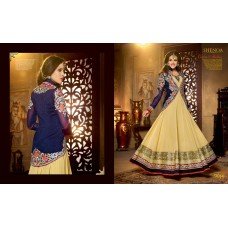 Blue and Cream BREATHTAKING SHENOA WEDDING WEAR HEAVY EMBROIDERED DESIGNER DRESS