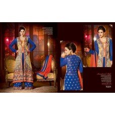 Blue BREATHTAKING SHENOA WEDDING WEAR HEAVY EMBROIDERED DESIGNER DRESS 