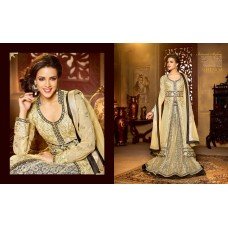 Golden BREATHTAKING SHENOA WEDDING WEAR HEAVY EMBROIDERED DESIGNER DRESS 