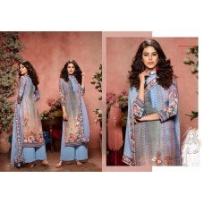 FADED DENIM BLUE DESIGNER CRAPE DIGITAL PRINTED SUMMER SUIT 